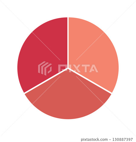 One third fraction circle. Three parts fraction circle divided into three equal segments geometry vector. 130887397