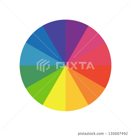 Color wheel palette. Circle template for art schools. Rainbow circle divided in twelve parts. Color picker icon. Vector illustration. Color wheel palette. Circle template for art schools. Rainbow circle divided in twelve parts. Color picker icon. Vector illustration. 130887492