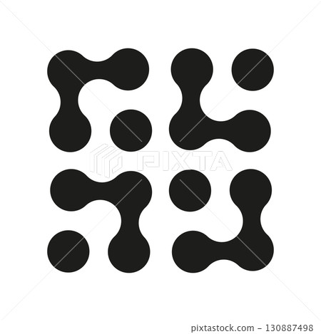 Connected dots vector sign. Circles fluid minimal organic pattern. Innovation abstract symbol. Metaball icon. Point movement. Connected blobs. Metaballs transition. Flat logotype template. 130887498