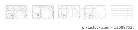 Big set of Golden ratio templates. Method golden section black samples. Fibonacci array, numbers forms. Harmony proportions frames collection. Outline graphic thin illustration. Big set of Golden ratio templates. Method golden section black samples. Fibonacci array, numbers forms. Harmony proportions frames collection. Outline graphic thin illustration. 130887525