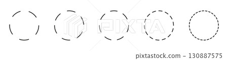 Dashed circle flat icon. Broken rings. Dotted ring symbol. Simple dashed round lines. Abstract monochrome graphic elements. Round cut line. Vector template.  130887575