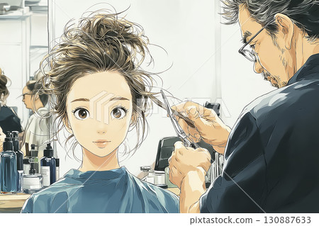 美優系列：在美容院剪頭髮的女人 130887633