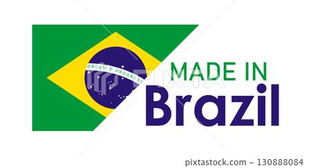 Made in Brazil Label with Brazilian flag elements. Made in Brazil: Official Flag-Inspired Logo. 130888084
