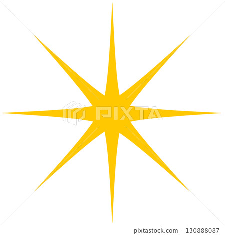 閃耀的 8 射線星形圖示（透明背景的 PNG）| 黃色、放射狀、淺色、高亮、星形、通用裝飾素材 130888087