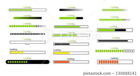 Loading Bar Progress Icons Indicators for Websites. Different Loading Bar Styles various of Loading. 130888141