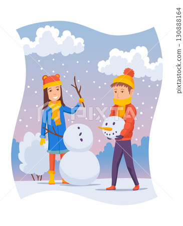 Winter Fun Enjoying the Sweet Delight of Building a Snowman with Close Friends Together Winter Fun Enjoying the Sweet Delight of Building a Snowman with Close Friends Together 130888164