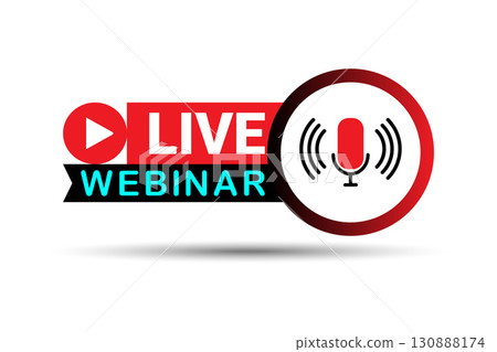 Engaging Live Webinar Graphic with Play Button and Microphone. 130888174