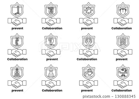 A set of handshakes with the words 130888345