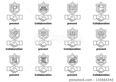 A set of handshakes with the words 130888348