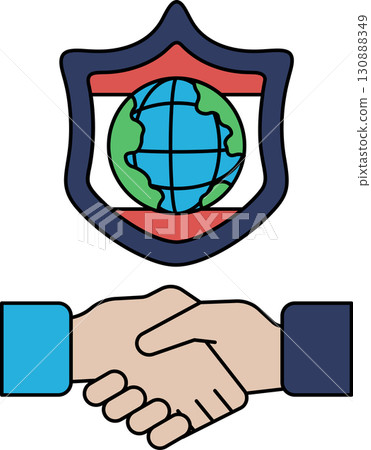 A handshake between two people is shown with a shield in the background A handshake between two people is shown with a shield in the background 130888349