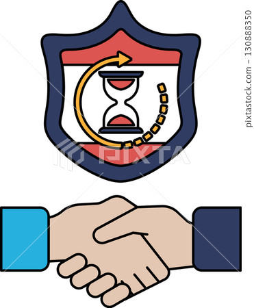 A handshake between two people is shown with a shield behind them 130888350