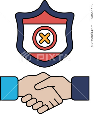 A black and white image of two hands shaking with a shield in the background A black and white image of two hands shaking with a shield in the background 130888389