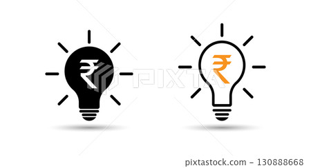 Indian Rupee Symbol Inside a Lightbulb Representing Financial Insight. Indian Rupee Symbol Inside a Lightbulb Representing Financial Insight. 130888668