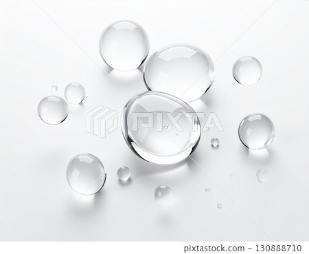 Transparent bubbles floating on a white background - clean and minimal abstract design 130888710