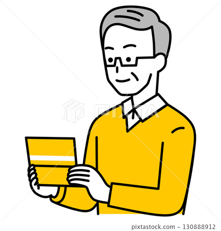 Elderly man looking at his bankbook 130888912