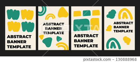 Set of modern creative banners and covers templates with geometric minimalistic shapes and bright color objects. Stylish posters for branding, advertising, social media, promo design, marketing visual 130888968