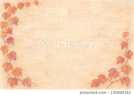 Background material: Autumn leaves and brick wall 130889162