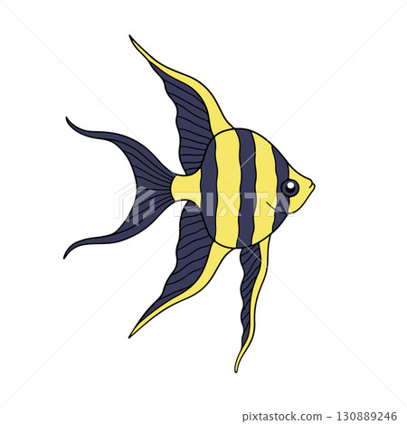 Doodle tropical striped fish hand drawn vector illustration clipart isolated on white background 130889246