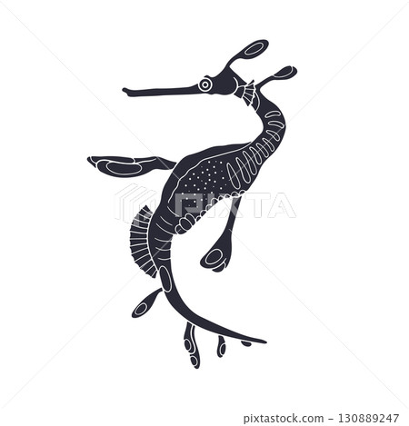 Hand drawn cartoon common seadragon black silhouette vector illustration 130889247