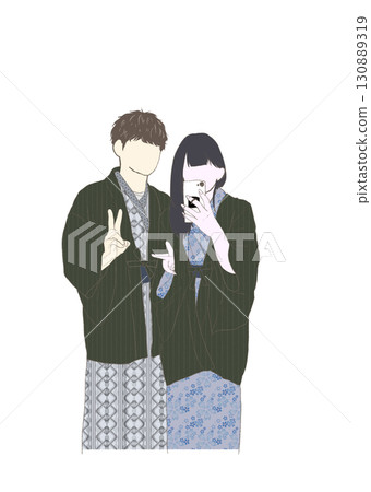 穿著和服約會的情侶 130889319