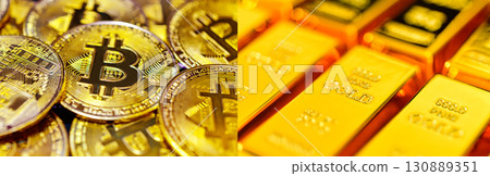 Gold bar with gold bitcoin cryptocurrency ,business planning finance investment and saving the future concept 130889351
