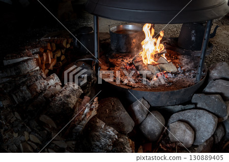 Cosy Fireplace With Cattle And Warm Flames  130889405