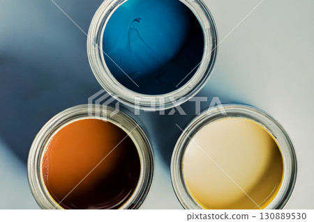 An open multicolored paint cans is displayed in flat lay Generation AI An open multicolored paint cans is displayed in flat lay Generation AI 130889530