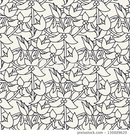 Seamless pattern with black and white canary islands flowers tenerife nightshade Seamless pattern with black and white canary islands flowers tenerife nightshade 130889620