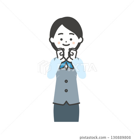 圖:一位身穿圍巾制服和背心的女性雙手握拳 圖:一位身穿圍巾制服和背心的女性雙手握拳 130889808