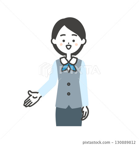 圖解：一位女士身穿圍巾制服和向下的背心 130889812