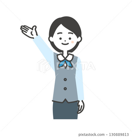 圖解:一位女士身穿圍巾制服和向上的背心 圖解:一位女士身穿圍巾制服和向上的背心 130889813