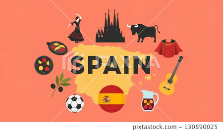 Spain Travel and Culture Vector Illustration with Traditional Icons 130890025