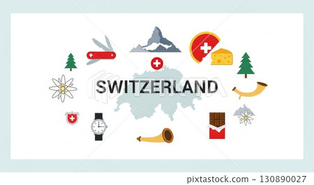Switzerland Travel and Culture Vector Icons Illustration 130890027