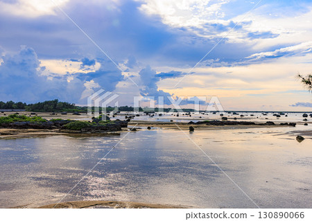 Afternoon view of Sawada Beach (Miyako Island, Irabu Island) with countless huge rocks 130890066