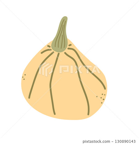 Beige Pumpkin illustration. Thanksgiving nutritious healthy food. Autumn harvest festival. Vegetable isolated vector item on white background. November autumnal color flat spot illustration Beige Pumpkin illustration. Thanksgiving nutritious healthy food. Autumn harvest festival. Vegetable isolated vector item on white background. November autumnal color flat spot illustration 130890143