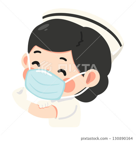 Cartoon Nurse Wearing a Surgical Mask 130890164
