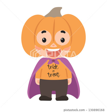 Illustration of Child in Pumpkin Costume 130890168