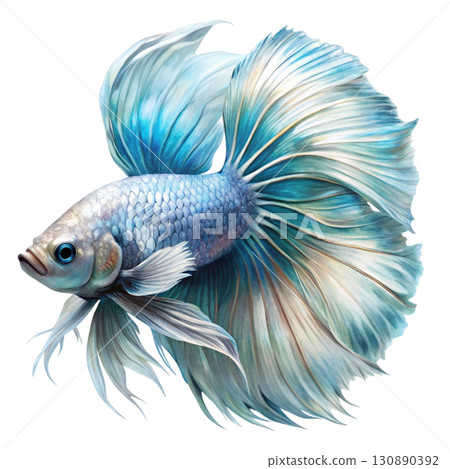 fighting fish Betta fish Watercolor white background  130890392
