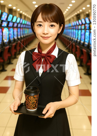 Pachinko parlor coffee lady 130890770