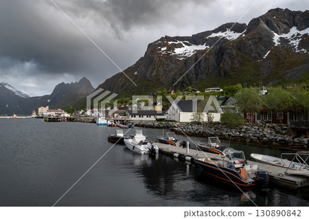 Harbor Of Village Gryllefjord With Ferry Terminal To Andenes On Senja Island At Vesterales In Norway 130890842