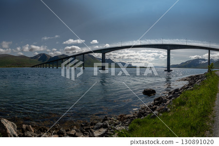 Bridge Andoybrua On Andoya Island From Risoyhamn To Dragnes On Lofotes In Norway Bridge Andoybrua On Andoya Island From Risoyhamn To Dragnes On Lofotes In Norway 130891020