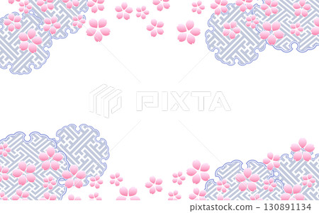 日本傳統圖案和櫻花框架。背景材料。 130891134