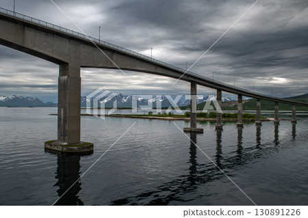 High Bridge In The City Stokmarknes At The Lofoten In Norway 130891226