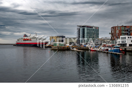 Harbor Of Svolvaer City With Ferry Cruise Ship At Lofoten Islands In Norway Harbor Of Svolvaer City With Ferry Cruise Ship At Lofoten Islands In Norway 130891235