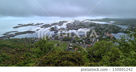 View From Hiking Path Devils Stairs To Djevelporten Over City Svolvaer On Lofoten Islands In Norway 130891242