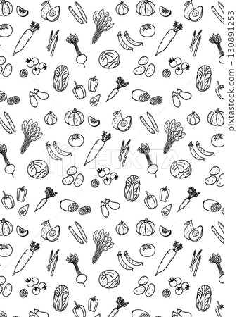 Cute hand drawn vegetable monochrome background pattern Cute hand drawn vegetable monochrome background pattern 130891253