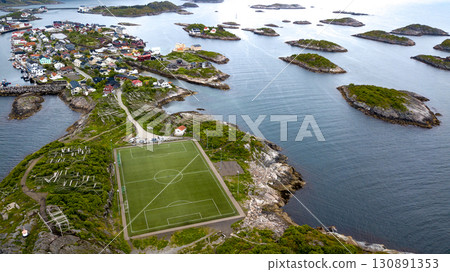Famous Football Ground In Henningsvaer City On Lofoten Islands In Norway Famous Football Ground In Henningsvaer City On Lofoten Islands In Norway 130891353