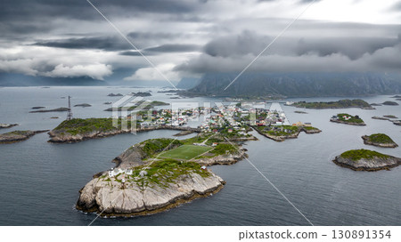 Famous Football Ground In Henningsvaer City On Lofoten Islands In Norway Famous Football Ground In Henningsvaer City On Lofoten Islands In Norway 130891354