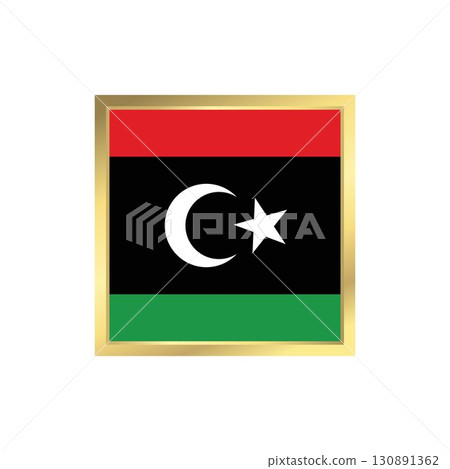 Libyan Flag Icon with a Golden Frame 130891362