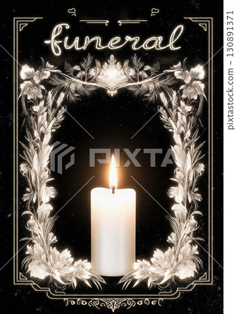 Funeral flyer with glowing candle on dark background in solemn tribute style 130891371